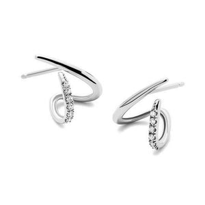 Dual Layer Pave CZ Spiral Open Hoop Earrings