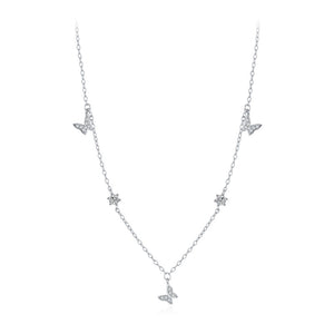 Pave CZ Butterfly Star Station Chain Necklace