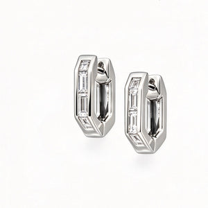 Geometric Baguette CZ Huggie Hoop Earrings
