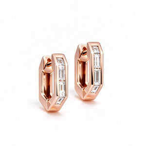 Geometric Baguette CZ Huggie Hoop Earrings