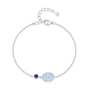 Dainty Blue Oval Opal Tiny CZ Charm Bracelet