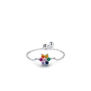 Dainty Flower Slide Thin Chain Adjustable Ring