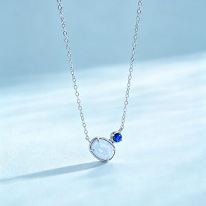 Minimalist Blue Oval Opal CZ Charm Necklace