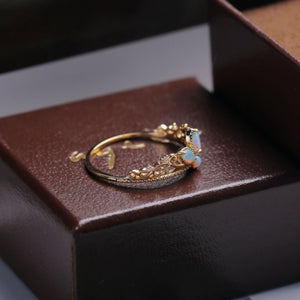 Royal Triple Opal Pearl Crown Tiara Band Ring
