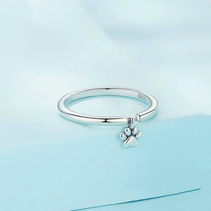 Tiny Paw Print Dangle Charm Stack Band Ring