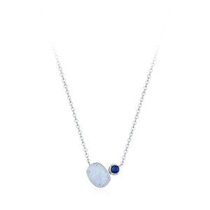 Minimalist Blue Oval Opal CZ Charm Necklace