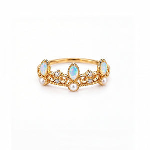 Royal Triple Opal Pearl Crown Tiara Band Ring