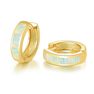 Dainty Opal Channel Set Huggie Hoop Earrings