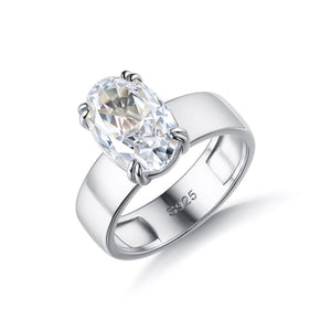 Minimalist Oval Solitaire Stone Wide Band Ring