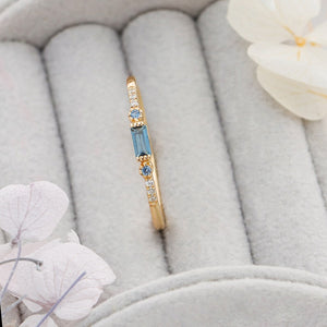 Dainty Baguette Blue CZ Stack Thin Band Ring