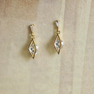 Geometric Rhombus Stone Drop Stud Earrings