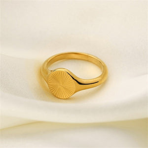 Textured Sunburst Engraved Flat Signet Ring