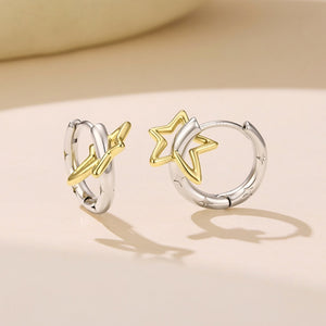 Two-Tone Celestial Hollow Star Hoop Earrings