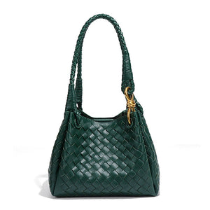 Woven Leather Knot Accent Shoulder Handbag