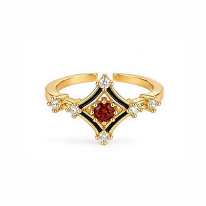 Retro Red CZ Enamel Rhombus Stackable Ring