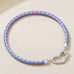 Two-Tone Braided Heart Leather Bracelet