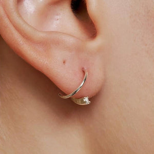 Minimalist Tiny CZ Spiral Open Hoop Earrings