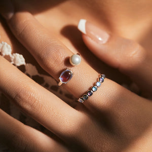 Dainty Moonstone Pearl Open Adjustable Ring