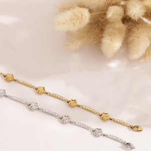 Elegant Flower Pave Bar Station Link Bracelet