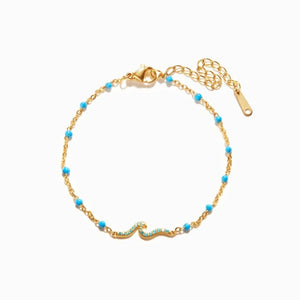 Blue CZ Wave Enamel Charm Station Bracelet