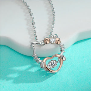Moissanite Cat Heart Pendant Necklace