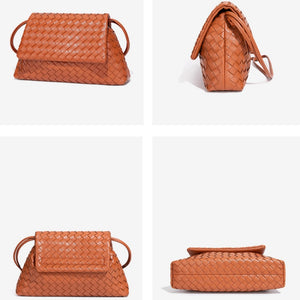 Handwoven Leather Flap Shoulder Handbag