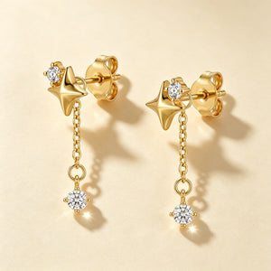 Dainty North Star CZ Chain Drop Stud Earrings