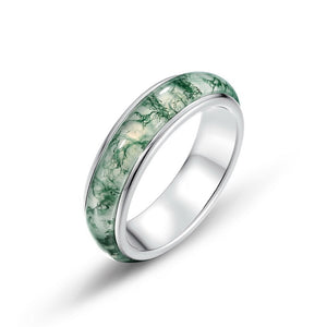Minimalist Green Moss Agate Inlay Band Ring