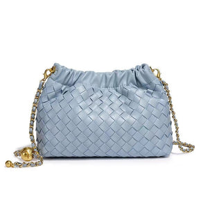 Woven Leather Cloud Drawstring Handbag