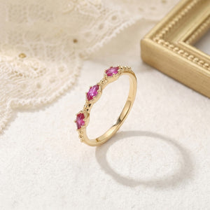 Elegant Triple Marquise Ruby Bead Band Ring