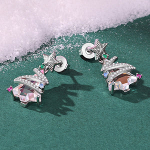 Star Crystal Christmas Tree Drop Stud Earrings