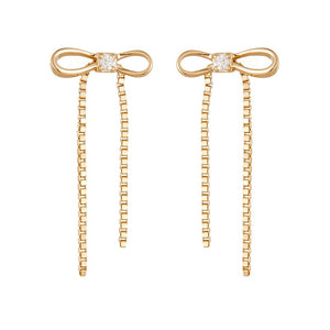Moissanite Bowknot Chain Drop Stud Earrings