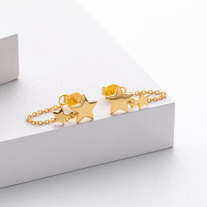 Classic Double Star Drop Chain Stud Earrings