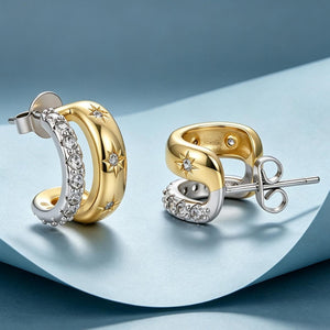 Two-Tone Starburst Layer Open Hoop Earrings