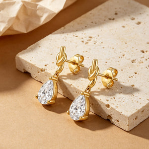 Elegant Love Knot Pear CZ Drop Stud Earrings