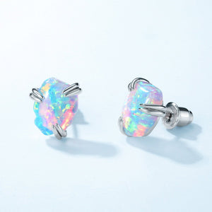 Natural Colorful Opal Prong Stud Earrings
