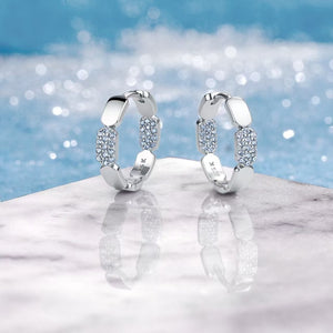 Moissanite Geometric Block Link Hoop Earrings