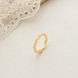 Dainty Gold Brushed Twist Rope CZ Band Ring