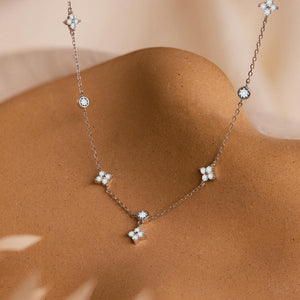 Four Leaf Clover CZ Station Charm Necklace