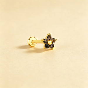 Tiny Floral Black Rutilated Quartz Stud Earrings