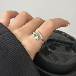 Engraved Snake Crystal Stacking Bypass Ring