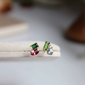 Asymmetric Multi Gems Cluster Stud Earrings