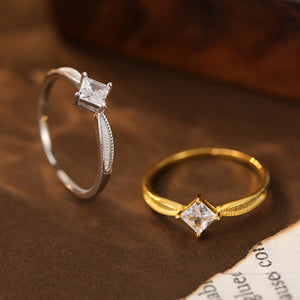 Solitaire Princess Cut CZ Textured Open Ring
