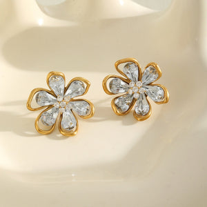 Sparkling CZ Flower Statement Stud Earrings