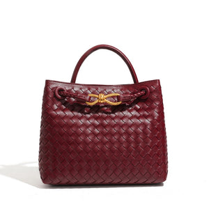 Handwoven Leather Knot Clasp Tote Handbag
