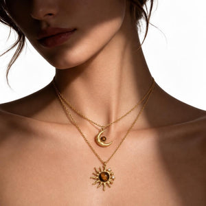 Dainty Moon Tiger Eye Stone Charm Necklace