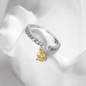Yellow Pear CZ Dangle Pave Stack Open Ring