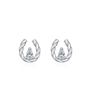 Twisted Horseshoe Teardrop CZ Stud Earrings