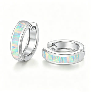 Dainty Opal Channel Set Huggie Hoop Earrings