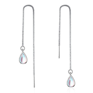Teardrop Moonstone Drop Threader Earrings